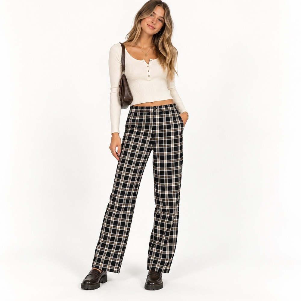 Brandy Melville Plaid Pants XS S High Rise Straight Leg Dark Academia Preppy